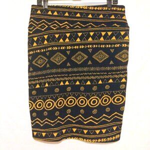 Lularoe Black Gold Geometric Pencil Stretch Pull-On Skirt L Boho Tribal